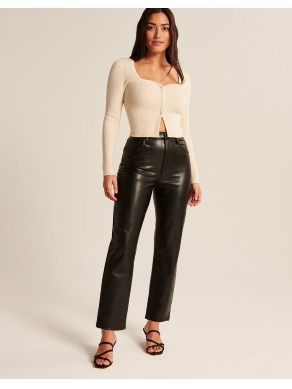 Abercrombie & Fitch Women's High-Rise Faux Leather Jeans - Black